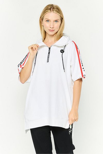 Aape By A Bathing Ape Women Hooded Brand Logo Short Sleeves Sweatshirt, White Combo