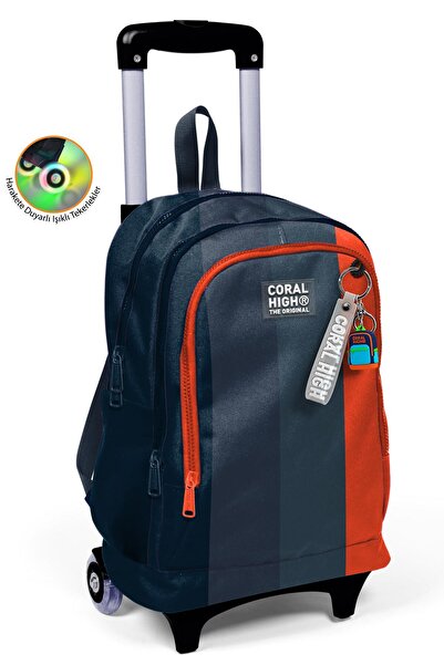 Coral High Kids Renkli Çizgili Üç Bölmeli Çekçekli Okul Sırt Çantası 23982