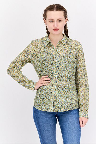 Scotch & Soda Women Regular Fit Allover Print Long Sleeves Casual Shirt, Green Combo