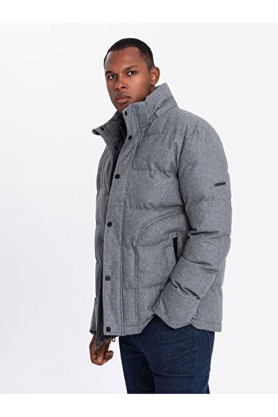 OMBRE Pánská lehká bunda se síťovanou podšívkou a kapucí - šedá V1 OM-JAHP-0203 XXL