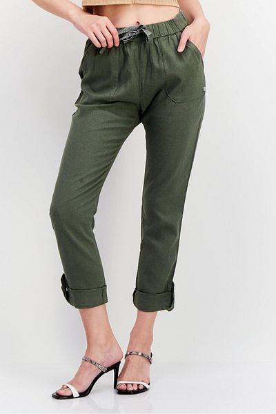 Roxy Women Regular Fit Plain Straight Leg Pants, Olive