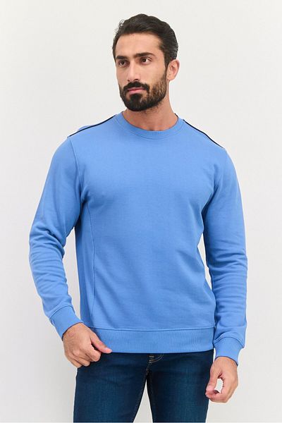 Sorbino Men Crew Neck Long Sleeve Textured Sweatshirt, Slate Blue