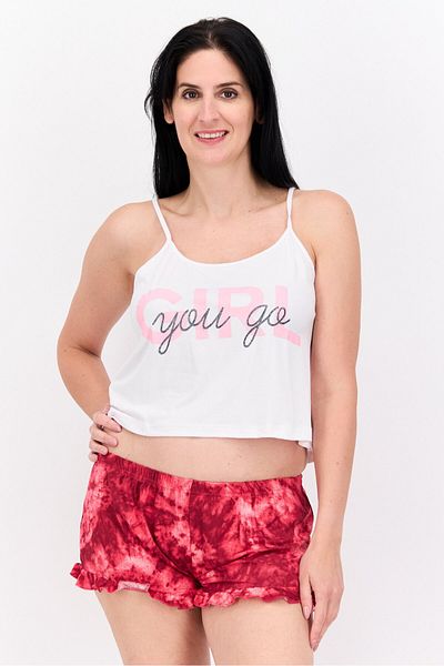 French Affair Women 2 Pieces Set Printed Pajama, White Combo