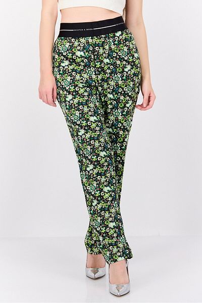 Scotch & Soda Women Floral Pattern Pull On Palazzo Pants, Green Combo