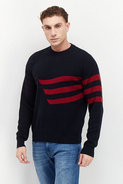 Perry Ellis Men Crew Neck Long Sleeve Two Tone Sweater, Navy