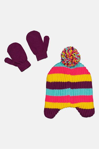 Disney Toddlers Girl Encanto Beanie And Mittens Set, Purple