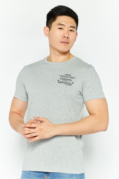 Diesel Men Crew Neck Short Sleeve Graphic T-shirts, Heather Grey