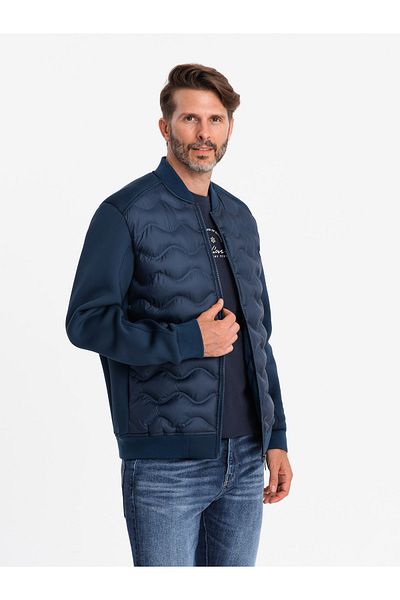 OMBRE Pánská prošívaná bunda bomber - tmavě modrá V2 OM-JALP-0141 XL