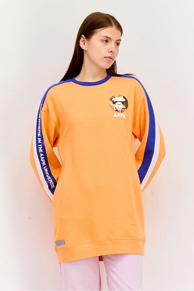 Aape By A Bathing Ape Women Crew Neck Long Sleeve Brand Logo Sweatshirts, Orange