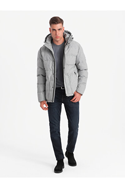 OMBRE Pánská lehká bunda se síťovanou podšívkou a kapucí - šedá V3 OM-JAHP-0203 L