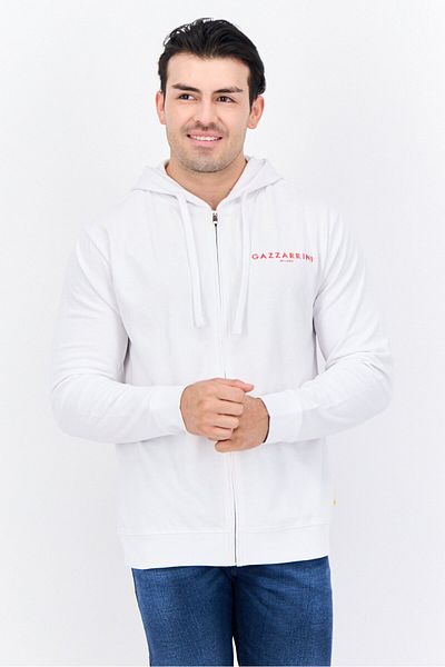GAZZARRİNİ Men Embroidered Long Sleeves Hooded Sweatshirt, White