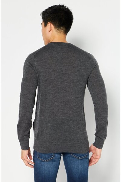 Michael Kors Men Crew Neck Long Sleeves Solid Sweater, Dark Grey