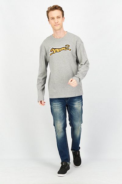 Le tigre Men Crew Neck Long Sleeve Brand Logo Sweatshirt, Grey