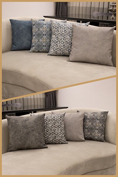 ASDİVA Set of 2 Throw Pillow Covers Ethnic Patterned Velvet Light Gray 43X43 cm