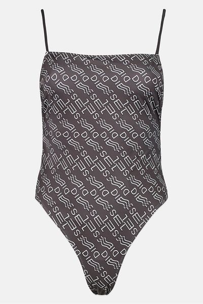 Diesel Women Linear Printed One Piece Swimsuits, Black