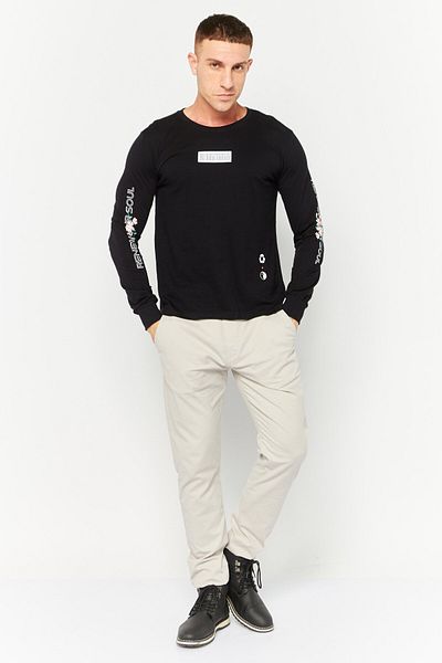 Brooklyn Men Crew Neck Graphic Print Long Sleeves Sweatshirt, Black