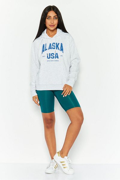 Mode by Redtape Women Hooded Graphic Print Sweatshirt, Grey
