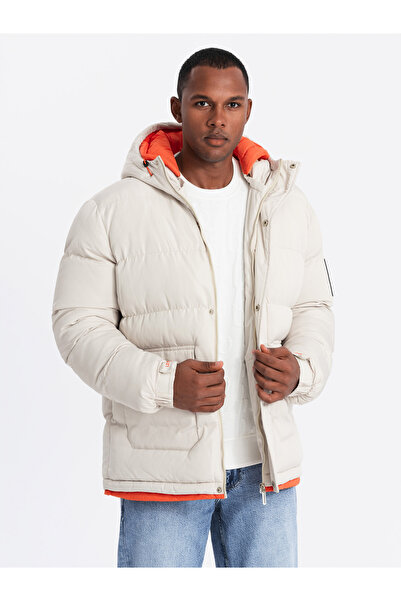 OMBRE Men's sports warm jacket with double hood - ash V1 OM-JAHP-0208 L