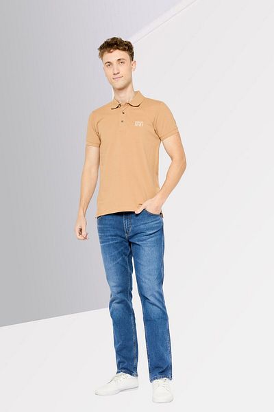 Cerruti 1881 Men Regular Fit Brand Logo Short Sleeve Polo Shirt, Tan