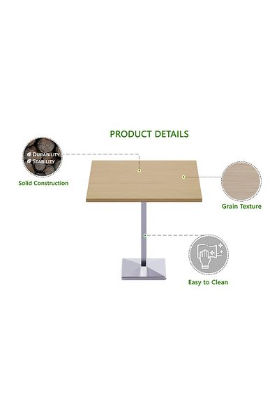 Mahmayi Bar Table Square Base 4 Seater Cocktail Bistro Table for Pub_Oak