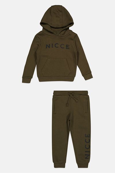 Nicce طقم مكون من قطعتين من سويت شيرت وبنطلون بشعار العلامة التجارية للأولاد، زيتوني