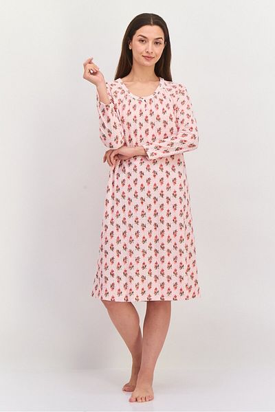 Carole Hochman Women Printed Long Sleeves Long Pajama Dress, Pink Combo