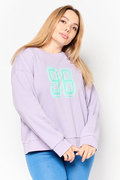 Mode Women Crew Neck Graphic Print Long Sleeves Sweatshirt, Lavender
