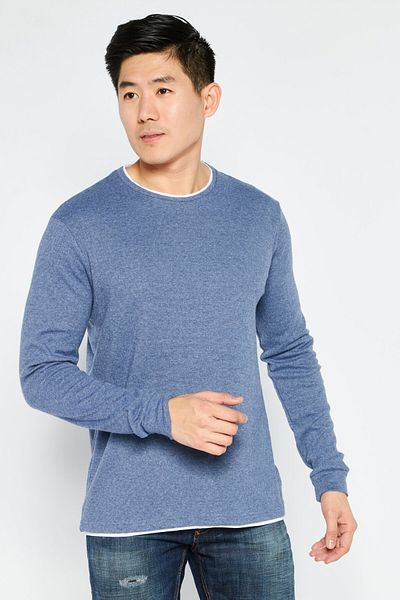 Denim & Flower x Ricky Singh Men Crew Neck Long Sleeve Sweatshirt, Blue