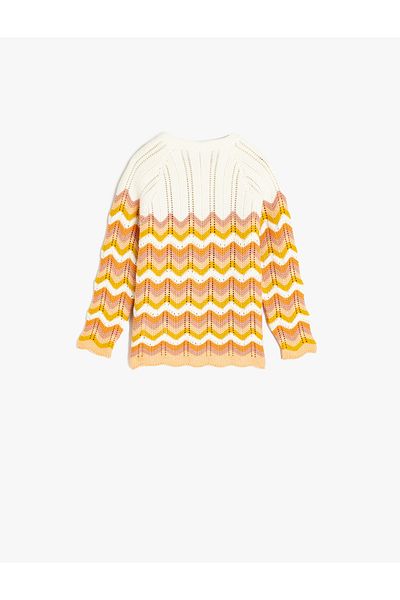 Koton Crew Neck Long Sleeve Patterned Knitwear Cardigan
