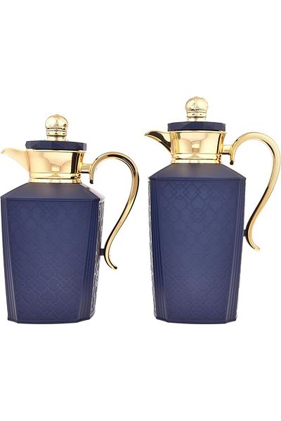 ALSAIF 2 Pieces Coffee And Tea Vacuum Flask Set Size: 0.7/1.0 L Color: Dark Blue/gold