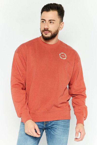 WRANGLER Men Crew Neck Brand Logo Long Sleeves Sweatshirt, Rust Brown