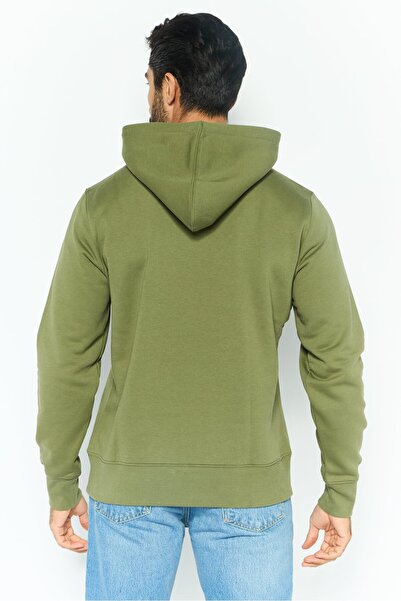 Esprit Men Hooded Brand Logo Long Sleeves Sweatshirt, Olive