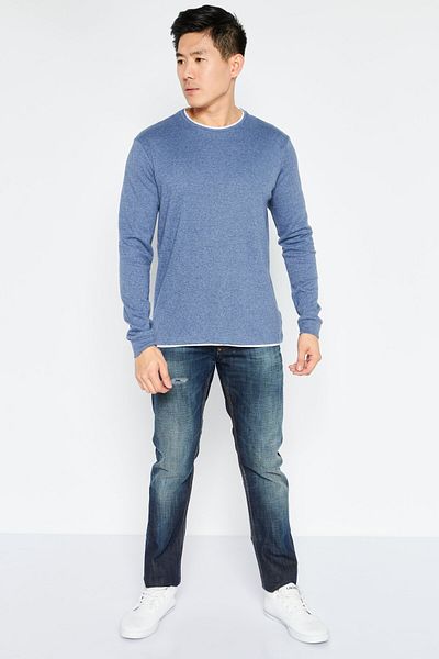 Denim & Flower x Ricky Singh Men Crew Neck Long Sleeve Sweatshirt, Blue