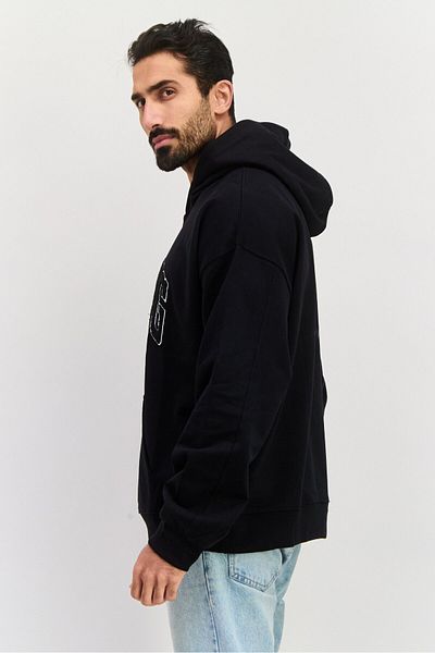Good For Nothing Men Hooded Long Sleeve Embraided Logo Sweatshirt, Black