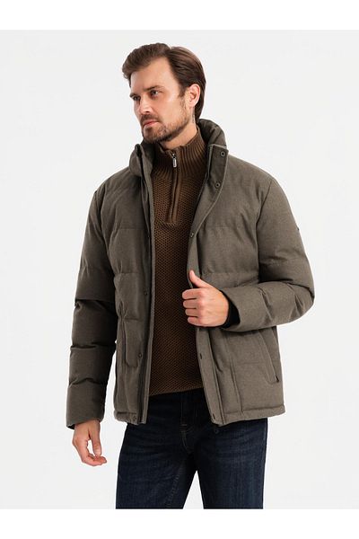 OMBRE Men's lightweight jacket with hood and mesh lining - olive V4 OM-JAHP-0203 S