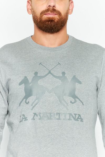 La Martina Men Crew Neck Brand Logo Long Sleeves Sweatshirt, Grey