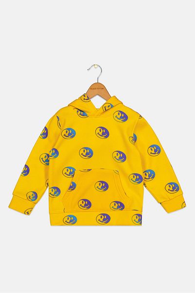 Brooklyn Toddlers Boy Hooded Neck Long Sleeve Graphic Print Sweatshirt, Yellow