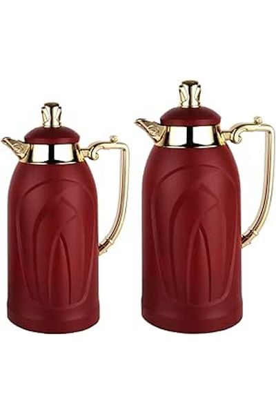 ALSAIF 2 Pieces Coffee And Tea Vacuum Flask Set Size: 0.7/1.0 L Color: Burgundy/gold