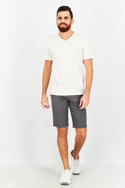 CELIO Men Solid Belt Loops Chino Short, Dark Grey