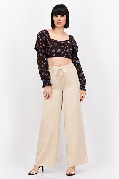 Monki Women Square Neck Long Sleeves Floral Printed Top, Brown Combo