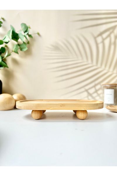 Mottogo Bamboo Oval Stand with Ball Legs 24 cm X 14 cm X 4 cm