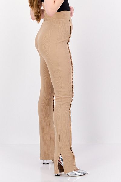 Public Desire Women Regular Fit Flare Leg Plain Ribbed Pants, Tan