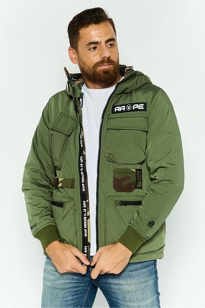 Aape By A Bathing Ape Men Brand Logo Hooded Jackets, Olive Combo