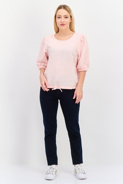 WRANGLER Women Round Neck Cap Sleeves Solid Top, Light Pink