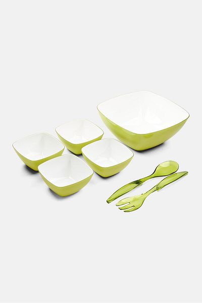 emsa 5 Piece Vienna Salad Bowls With Cutlery Set, Green