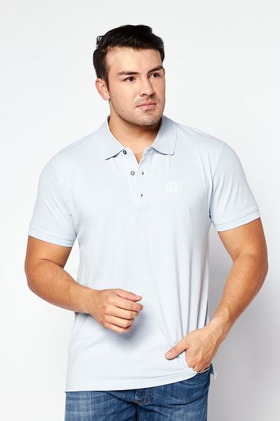 Cerruti 1881 Men Regular Fit Embroidered Short Sleeves Polo Shirt, Light Blue