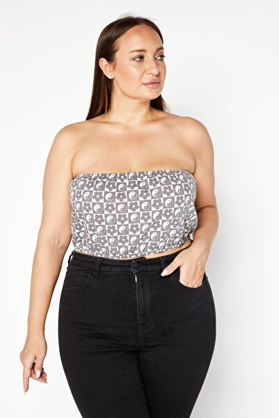 NEW girl ORDER Women Curve Fit Straight Across Strapless Tube Top, Grey