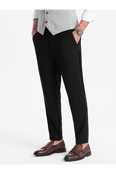 OMBRE Ανδρικό παντελόνι chino REGULAR FIT με λάστιχο στη μέση - μαύρο V4 OM-PACP-0157 XXL