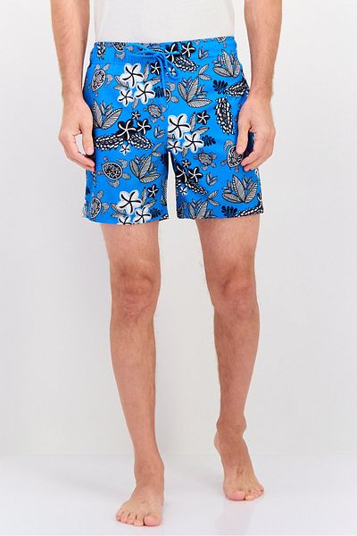 Mr.Swim Men Drawstring Allover Print Swim Short, Blue