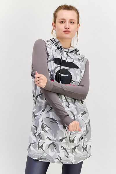 Aape By A Bathing Ape Women Hooded Sleeveless Camouflage Vest, Grey Combo